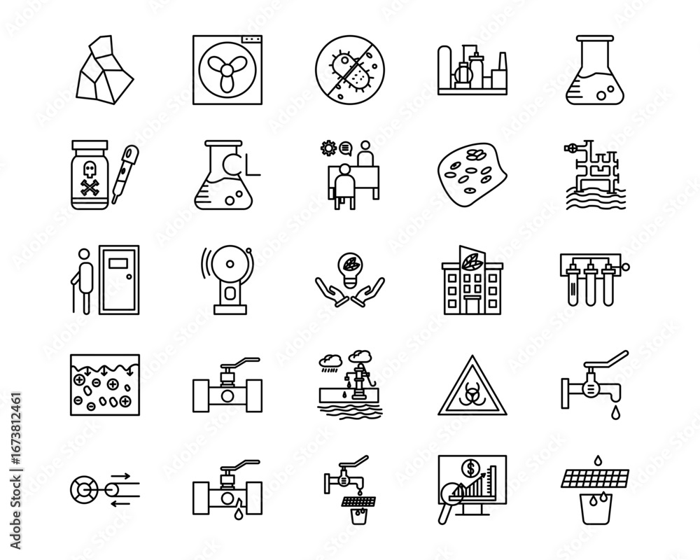 Fototapeta premium Water Treatment Line Vector Icons