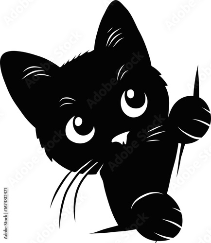 Funny cat icon.Collection of silhouette of funny cats in different poses. Vector illustration isolated on white background. Drawing with children.Halloween damn kittens.Cat is misbehaving and playing