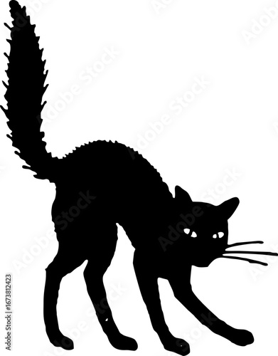 Funny cat icon.Collection of silhouette of funny cats in different poses. Vector illustration isolated on white background. Drawing with children.Halloween damn kittens.Cat is misbehaving and playing