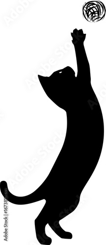Funny cat icon.Collection of silhouette of funny cats in different poses. Vector illustration isolated on white background. Drawing with children.Halloween damn kittens.Cat is misbehaving and playing