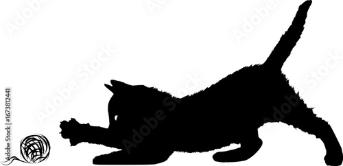 Funny cat icon.Collection of silhouette of funny cats in different poses. Vector illustration isolated on white background. Drawing with children.Halloween damn kittens.Cat is misbehaving and playing