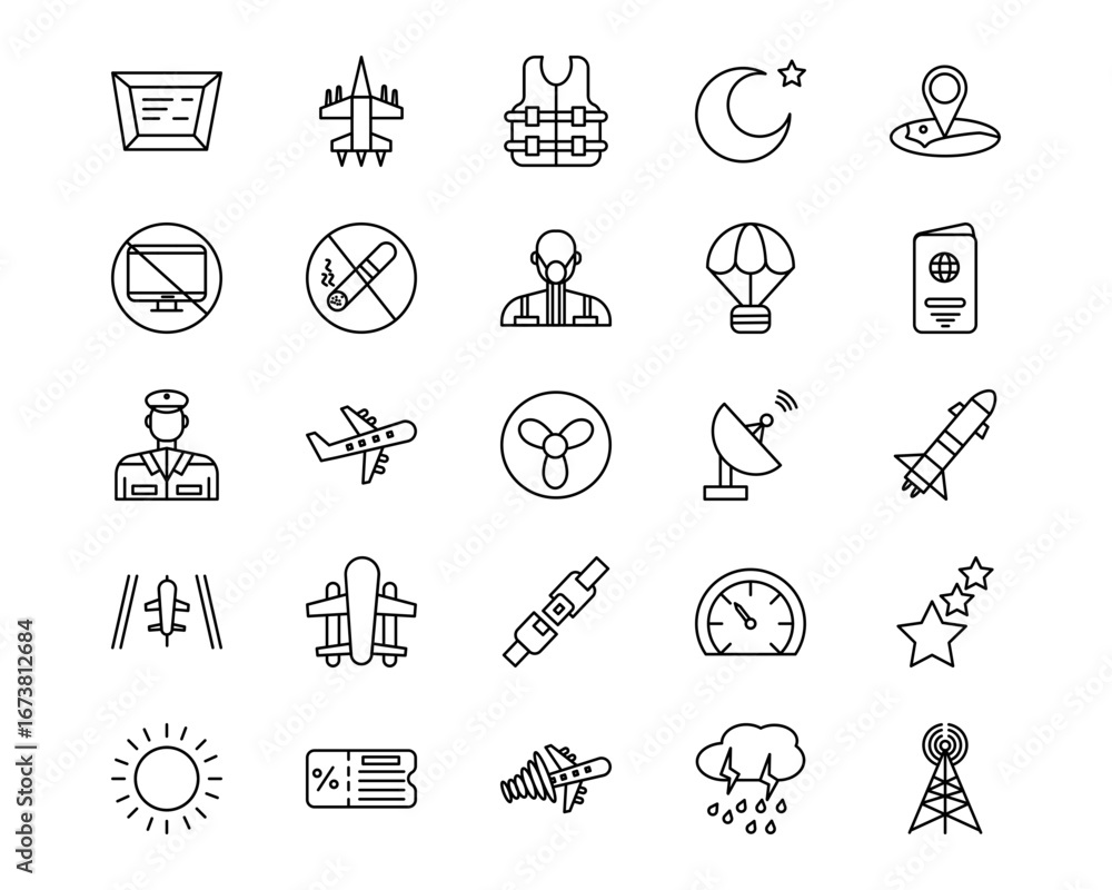 Fototapeta premium Airplane Line Vector Icons
