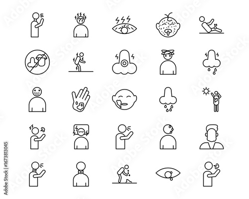 Allergy Symptoms Line Vector Icons