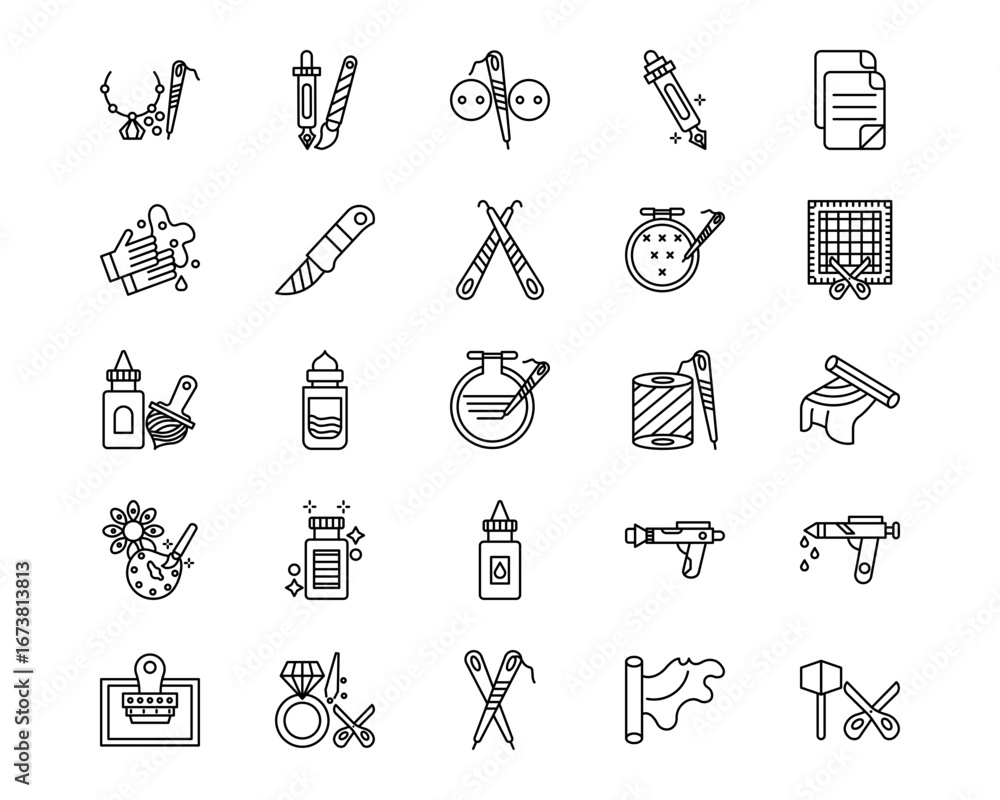 Naklejka premium Crafting Vector Line Icons