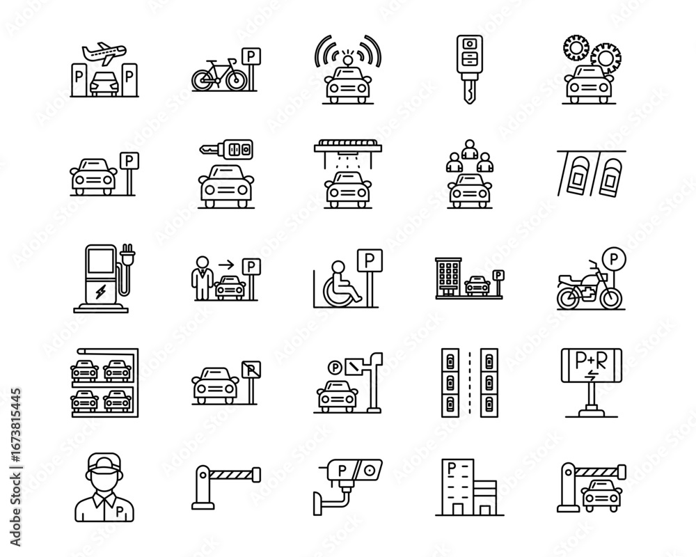 Fototapeta premium Parking Vector Line Icons
