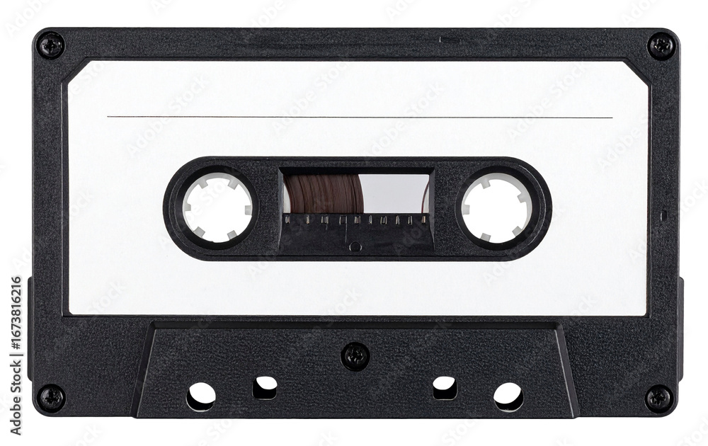 Obraz premium audio cassette tape with blank white label isolated on white background