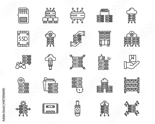 Data Storage Vector Line Icons