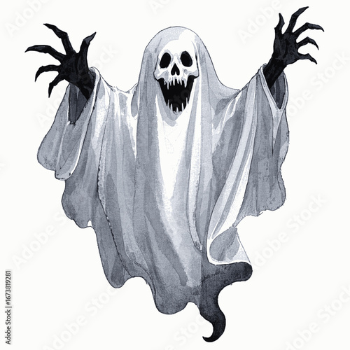 Ethereal Whispers Scary ghost isolated watercolor vector illustration svg