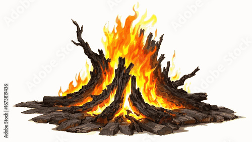 Embers of Renewal Bonfire from brown stumps isolated watercolor vector illustration svg