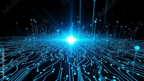 Abstract Blue Circuit Board Light - A vibrant abstract animation of a circuit board with bright blue light emanating from the center.