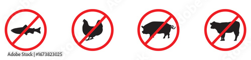 Bundle set of no animals meat containing food, for vegan food, halal food, vegetarian. Vector Illustration. 
