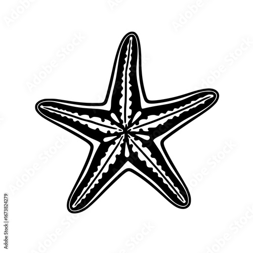 Bold black and white starfish silhouette for oceanic and nautical designs