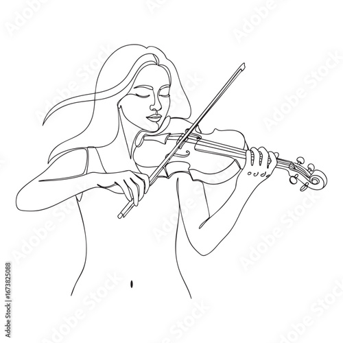 Woman Playing Violin One Line Art Vector Illustration