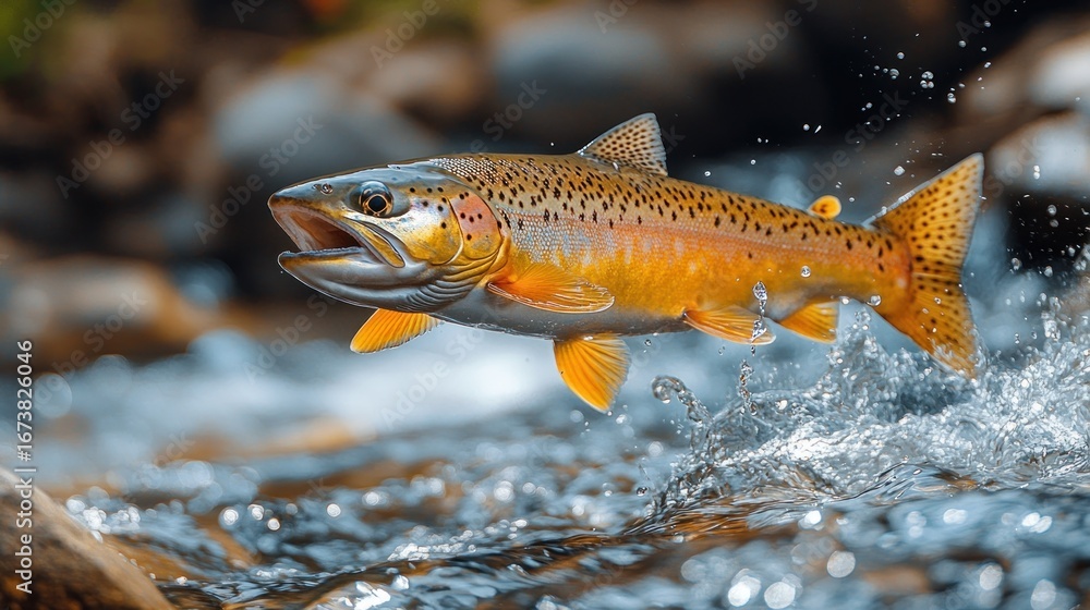 Obraz premium River Trout Leaping, Rocky Stream, Nature