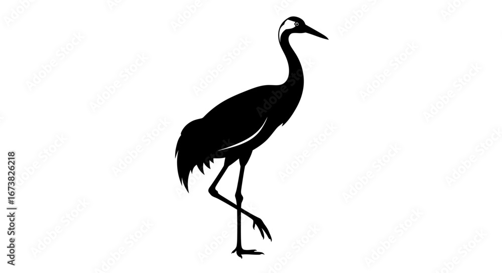 Obraz premium Elegant Black Silhouette of a Crane Bird.