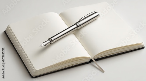 Wallpaper Mural An open notebook with blank pages and a pen on a white background Torontodigital.ca