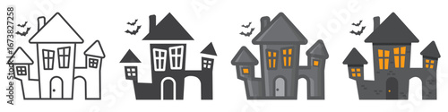 Scary House icon collection, halloween and scary, creepy home sign vector set graphics, a linear pattern on a white background,