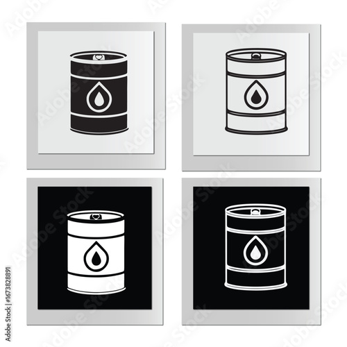 Oil Barrel Icon Set Black and White