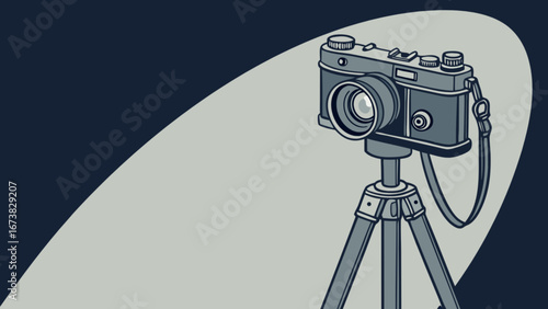 Vintage camera photography equipment on tripod for professional photo studio work and creative art design