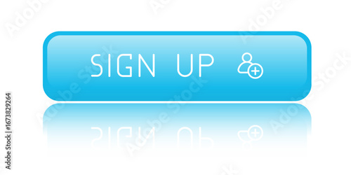 Blue CTA button with text: Sign up, user, UI design.