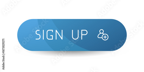 Blue CTA button with text: Sign up, user, UI design.