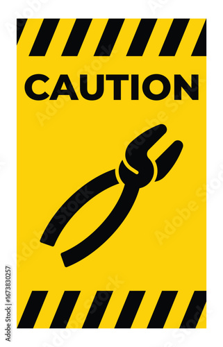 Caution Sign with Pliers Icon on Yellow Background for Safety Awareness