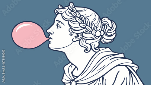 Statue blowing bubblegum drawing vector art illustration design graphic art digital image artwork design concept
