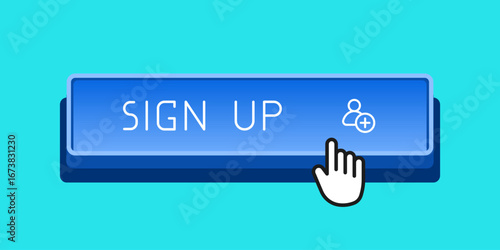 Blue CTA button with text: Sign up, user, UI design.