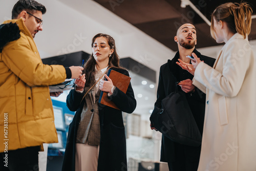Fotografi Diverse young professionals engaged in a focused discussion about business strategy