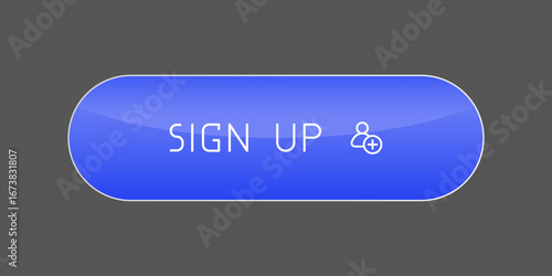 Blue CTA button with text: Sign up, user, UI design.