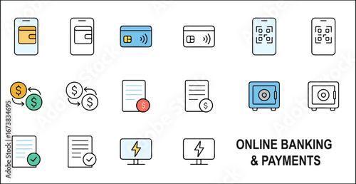 “ONLINE BANKING & PAYMENTS – Modular Icons of Digital Trust, Global Currency, and Transactional Speed”