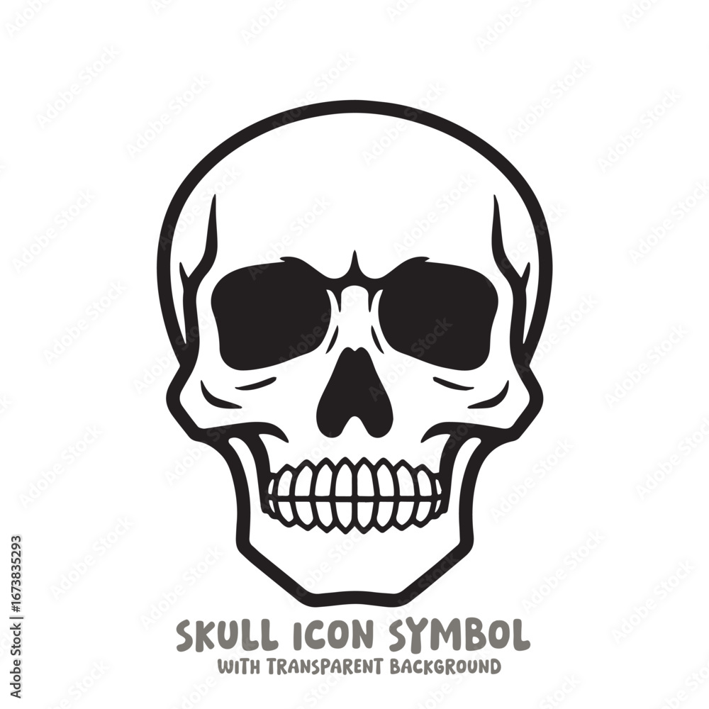 Fototapeta premium Black and White Skull Icon Symbol Vector Image Illustration Minimalist Design Graphic Art