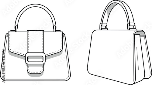 Elegant handbag with buckle detail and stylish leather purse, modern fashion accessory, designer bag illustration, trendy purse drawing vector art