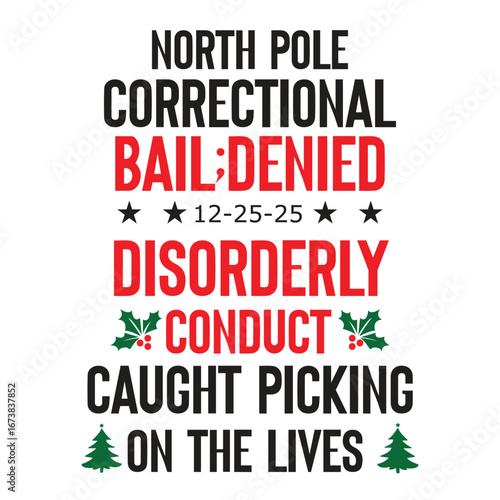  north pole correctional bail;denied 12-25-25 disorderly conduct caught plcking on the lives
