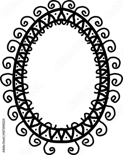 Black Ornate Oval Frame. Decorative Vintage Oval Mirror Frame. Classic Ornate Swirl Border Design. Retro Scrollwork Oval Border. Ornamental Line Art Frame