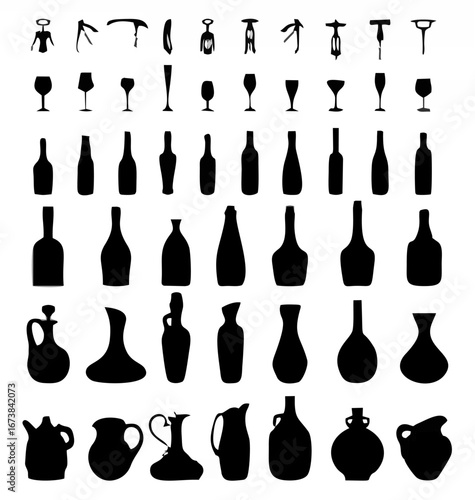 Bottles glasses and corkscrew...