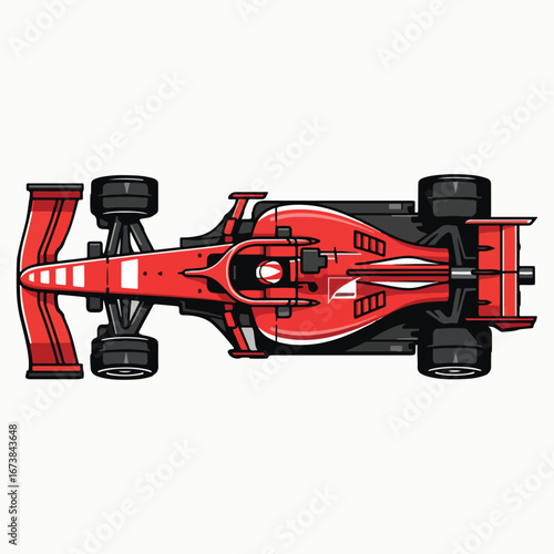 Top-down view of a sleek, red Formula 1 race car, driver visible.