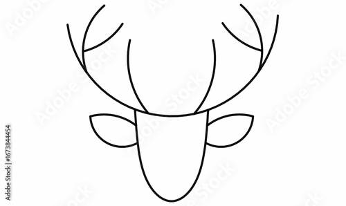 Minimalist deer head outline with antlers, simple line art animal symbol. Perfect for logo, tattoo, wildlife design, vector illustration, nature icon