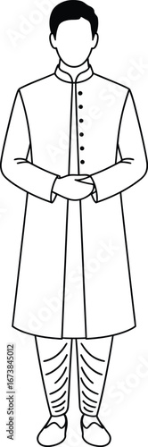 Man in Traditional Indian Attire - Line Art