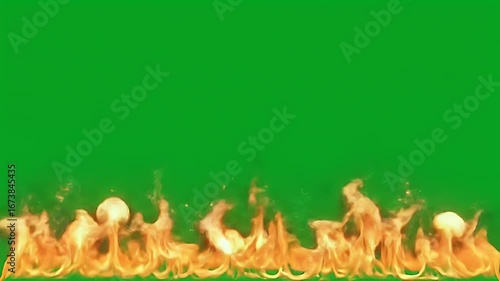 Dynamic Fire Flames with Rising Sparks and Embers on Green Screen Background for VFX Compositing