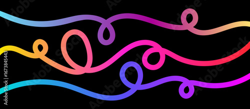Abstract Gradient Line Patterns on Black Background. Wavy graphic design elements. Rainbow Color Ribbons vector Line Pattern. Gradient Color Shapes Pattern with Color Ribbons