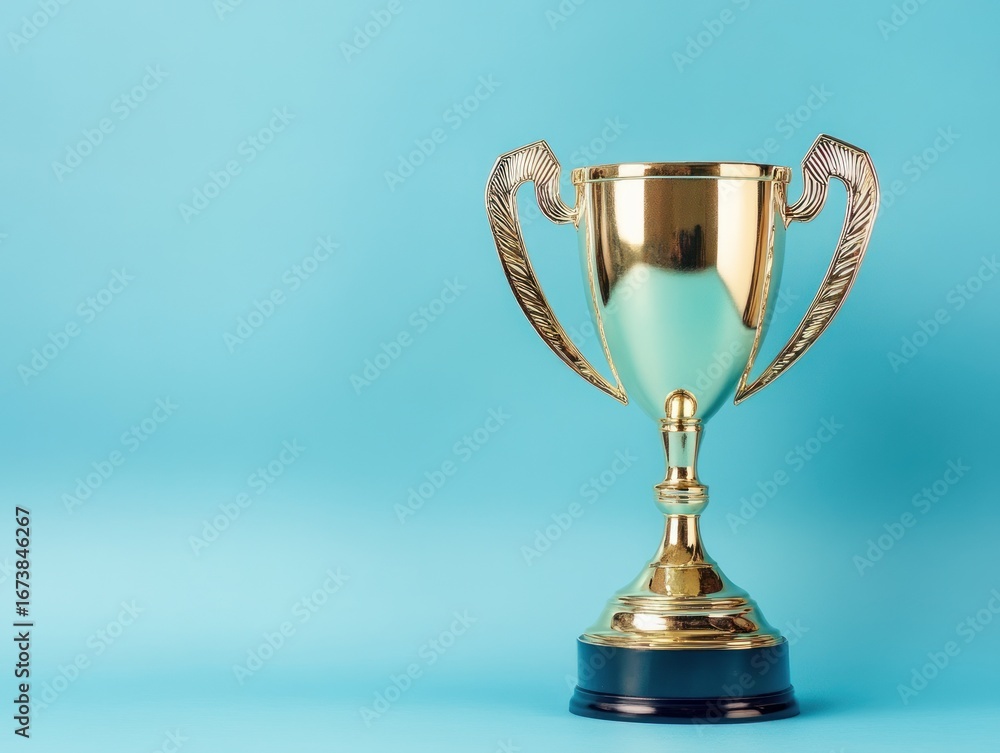 Fototapeta premium Golden trophy on a light blue background