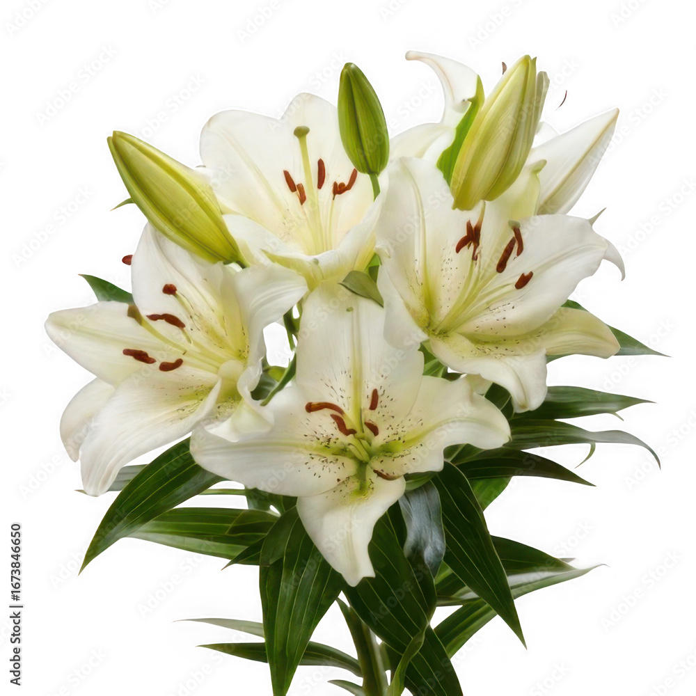 Obraz premium Lily bouquet white, isolated on white and transparent background