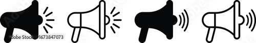 Loudspeaker megaphone icon. Megaphone icon set. Megaphone icon collection. Advertising concept on flat line style.