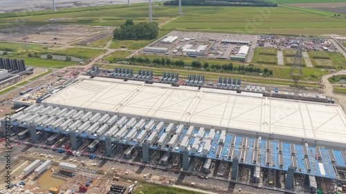 Groningen Eemshaven hosting hyperscale computing center, aerial drone