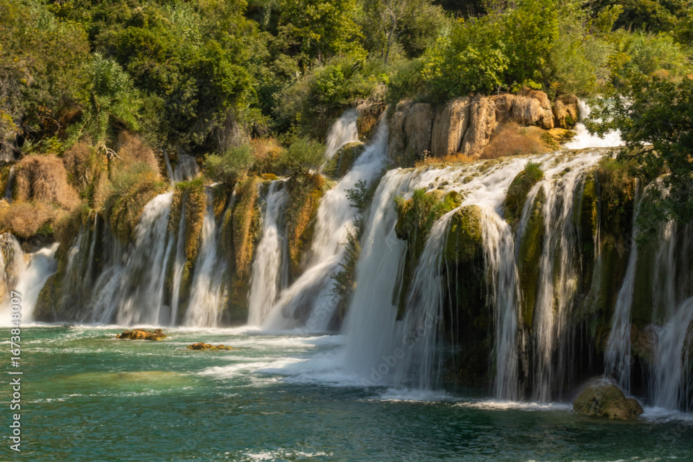 Fototapeta premium Closeup of large waterfalls in KrKa National Park, Croatia