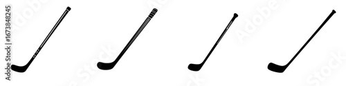 Minimalist black-and-white vector illustration of hockey sticks in various positions for sports enthusiasts