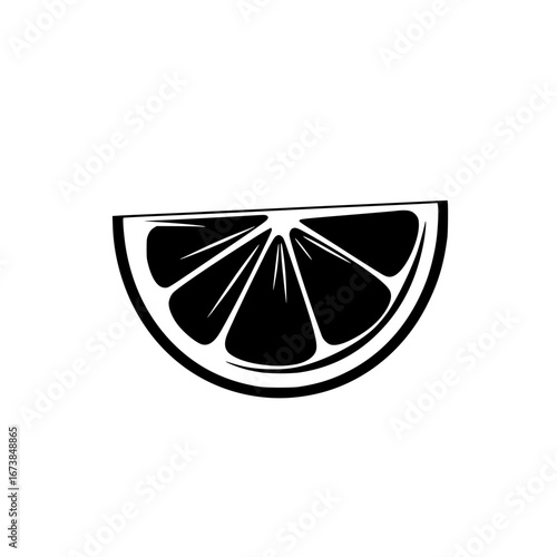 Minimalist black-and-white illustration of a lime wedge showcasing simple silhouette design for modern decor
