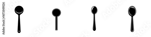 Simple black-and-white vector illustration showing various spoon silhouettes for design or educational purposes