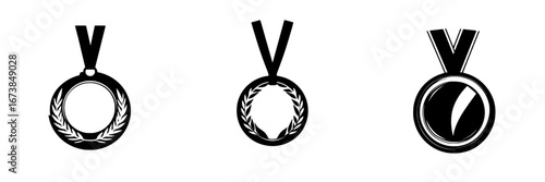 Victory medals symbolizing achievement and recognition in a minimalist black-and-white design